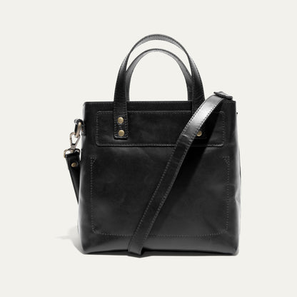 Simple Mini Satchel by Will Leather Goods, black leather bag with handles and strap on Tampa Home & Garden Store
