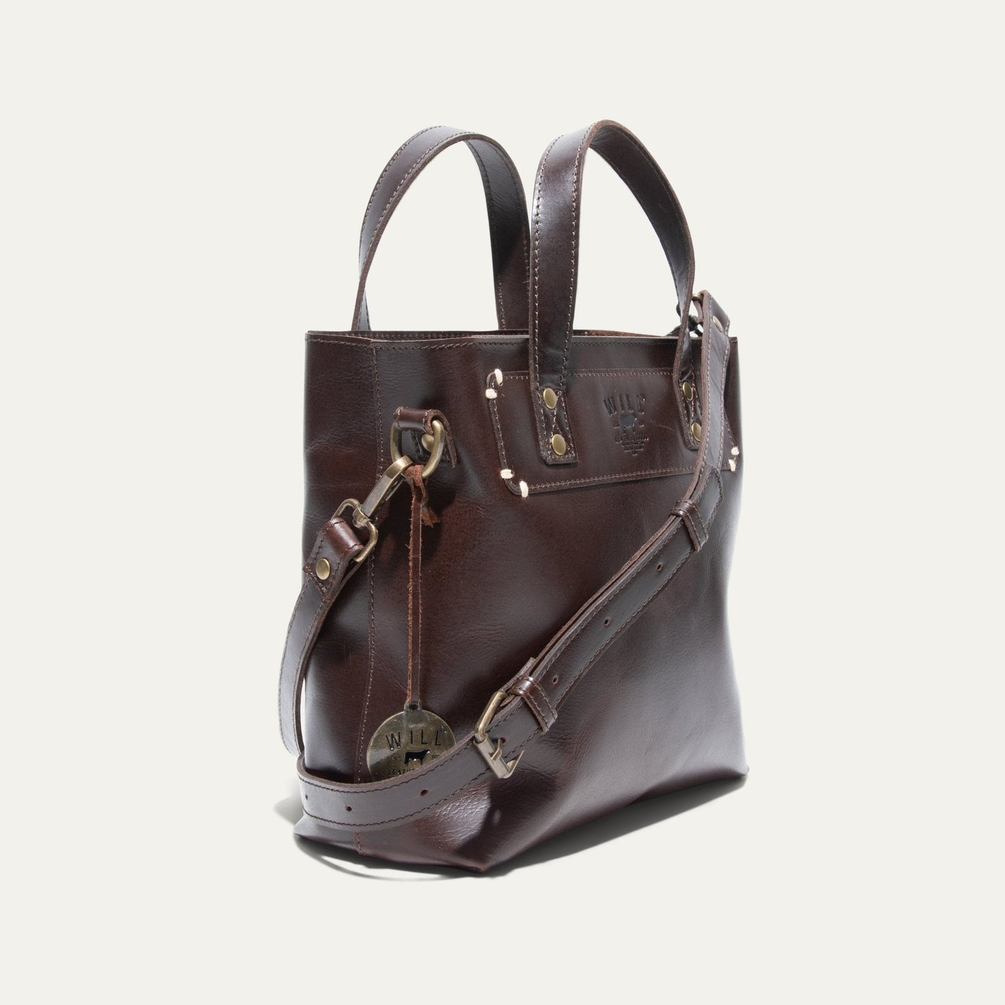 Simple Mini Satchel bag in dark brown leather with double handles by Will Leather Goods on Tampa Home & Garden Store