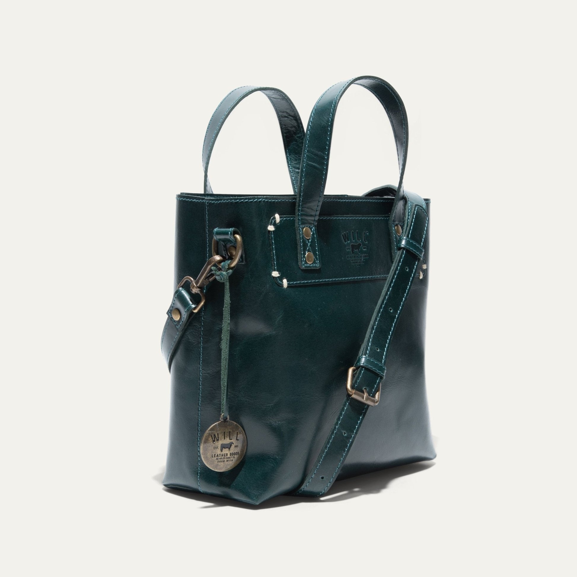 Will Leather Goods Simple Mini Satchel dark teal leather with brass hardware on Tampa Home & Garden Store