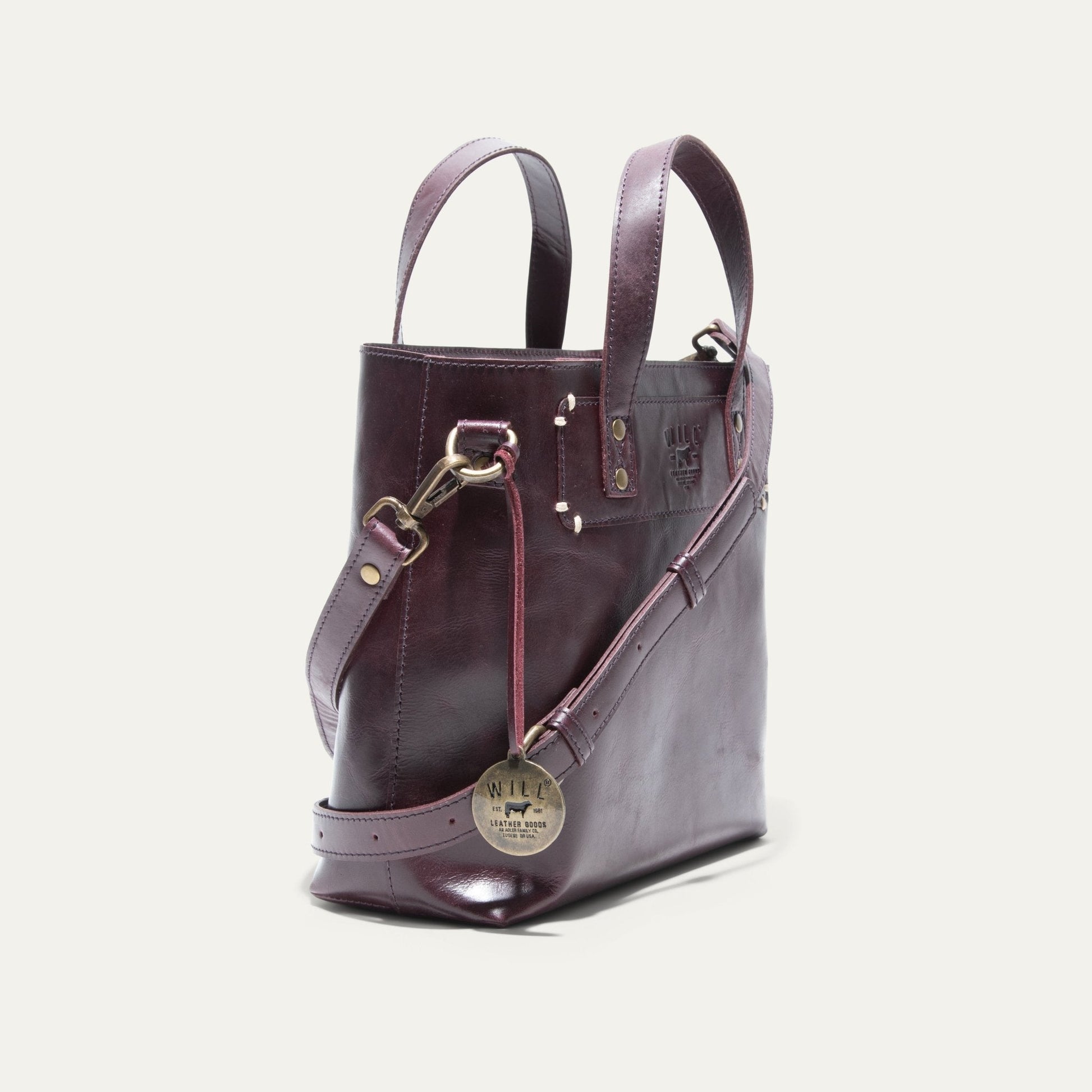 Simple Mini Satchel burgundy leather with brass hardware by Will Leather Goods on Tampa Home & Garden Store
