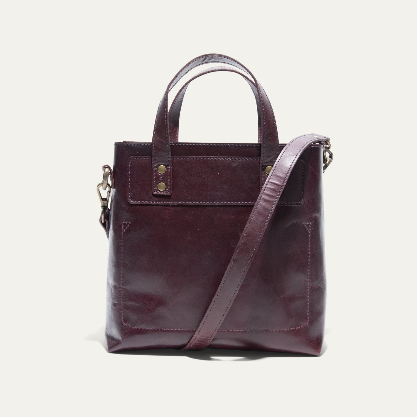 Simple Mini Satchel burgundy leather bag by Will Leather Goods with handles and shoulder strap on Tampa Home & Garden Store