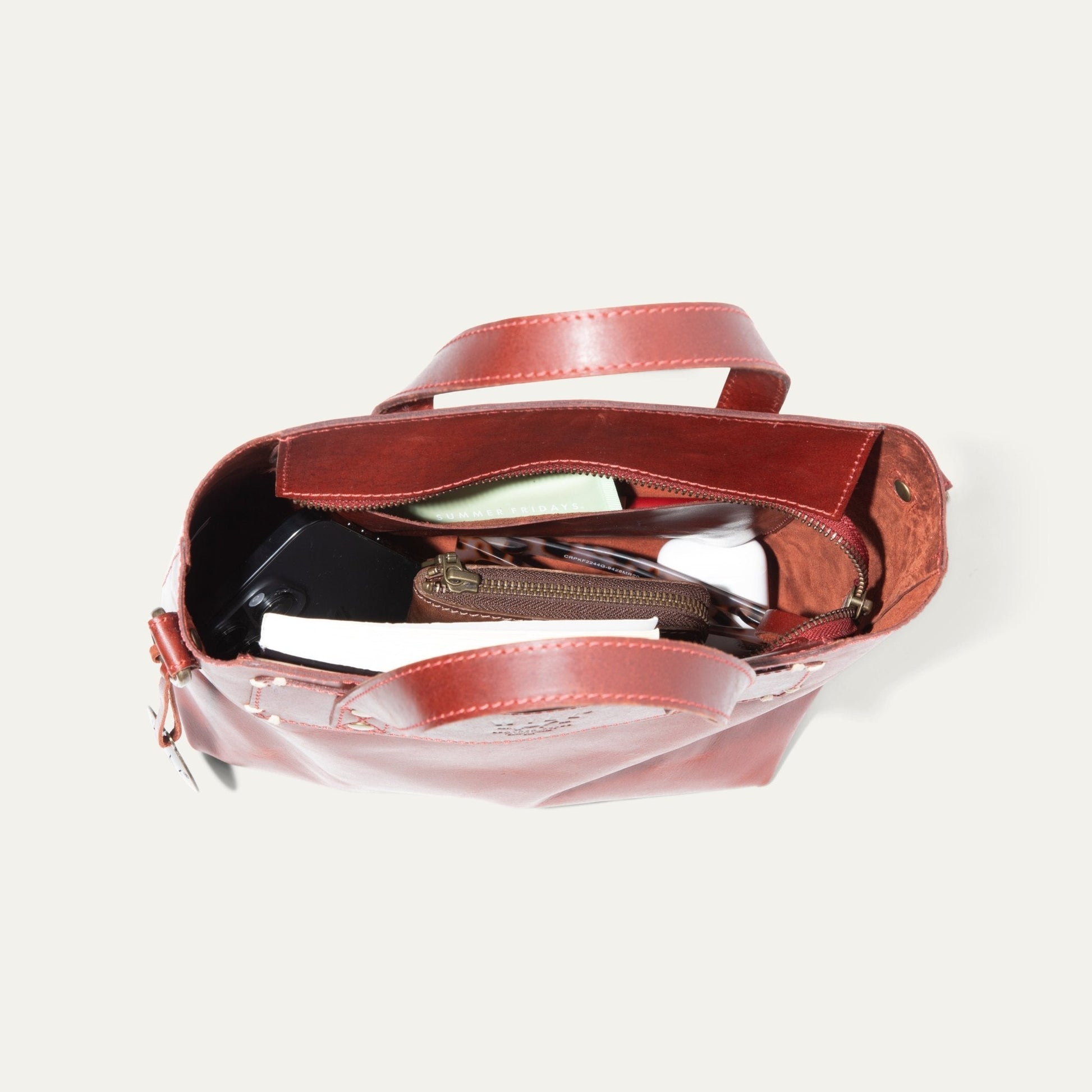 Simple Mini Satchel red leather by Will Leather Goods with zipper pockets on Tampa Home & Garden Store