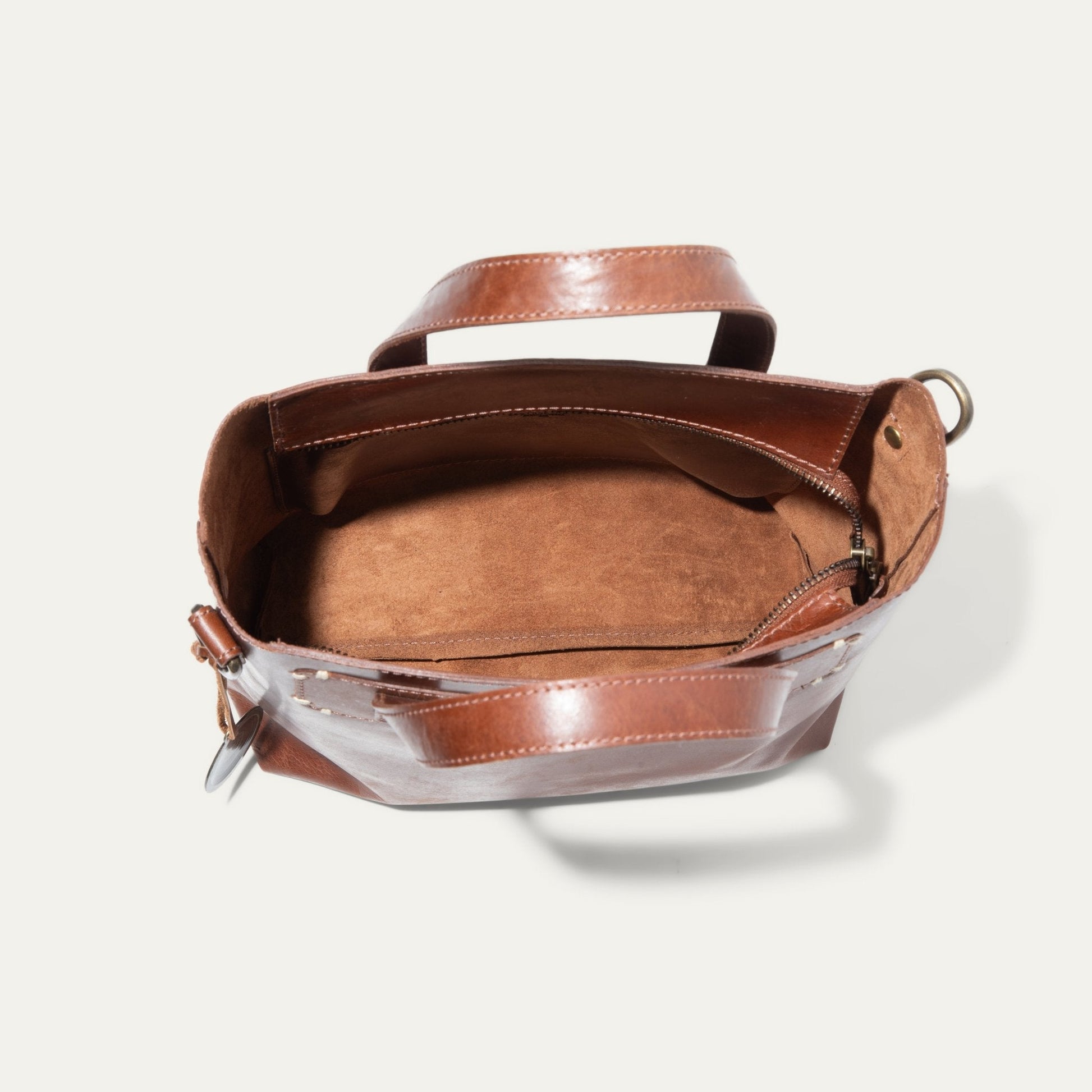 Simple Mini Satchel by Will Leather Goods in brown leather with stitched strap on Tampa Home & Garden Store