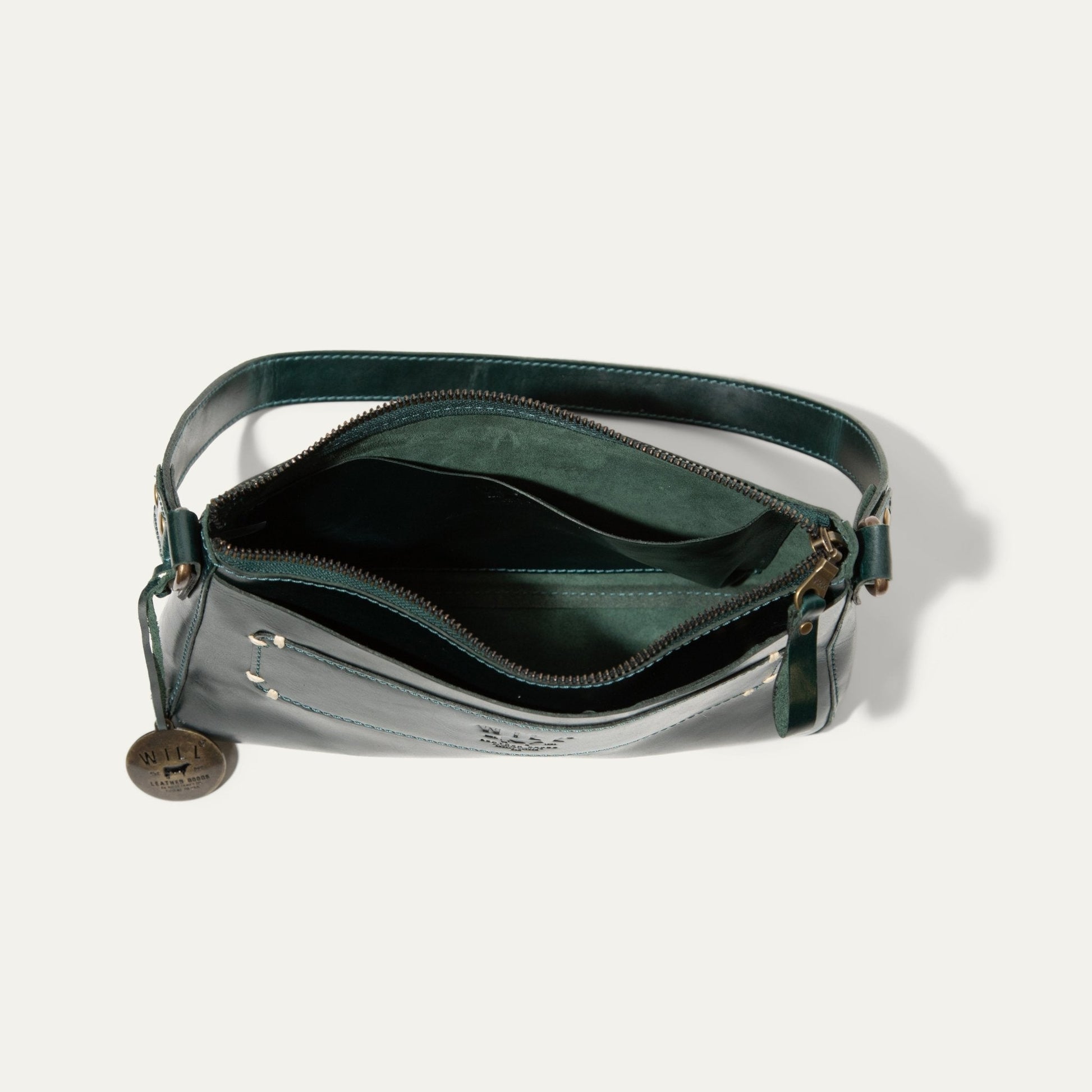 Simple Mini Top Zip Shoulder bag by Will Leather Goods green leather with zip top on Tampa Home & Garden Store