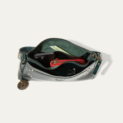 Will Leather Goods Simple Mini Top Zip Shoulder bag in teal leather with top zipper on Tampa Home & Garden Store