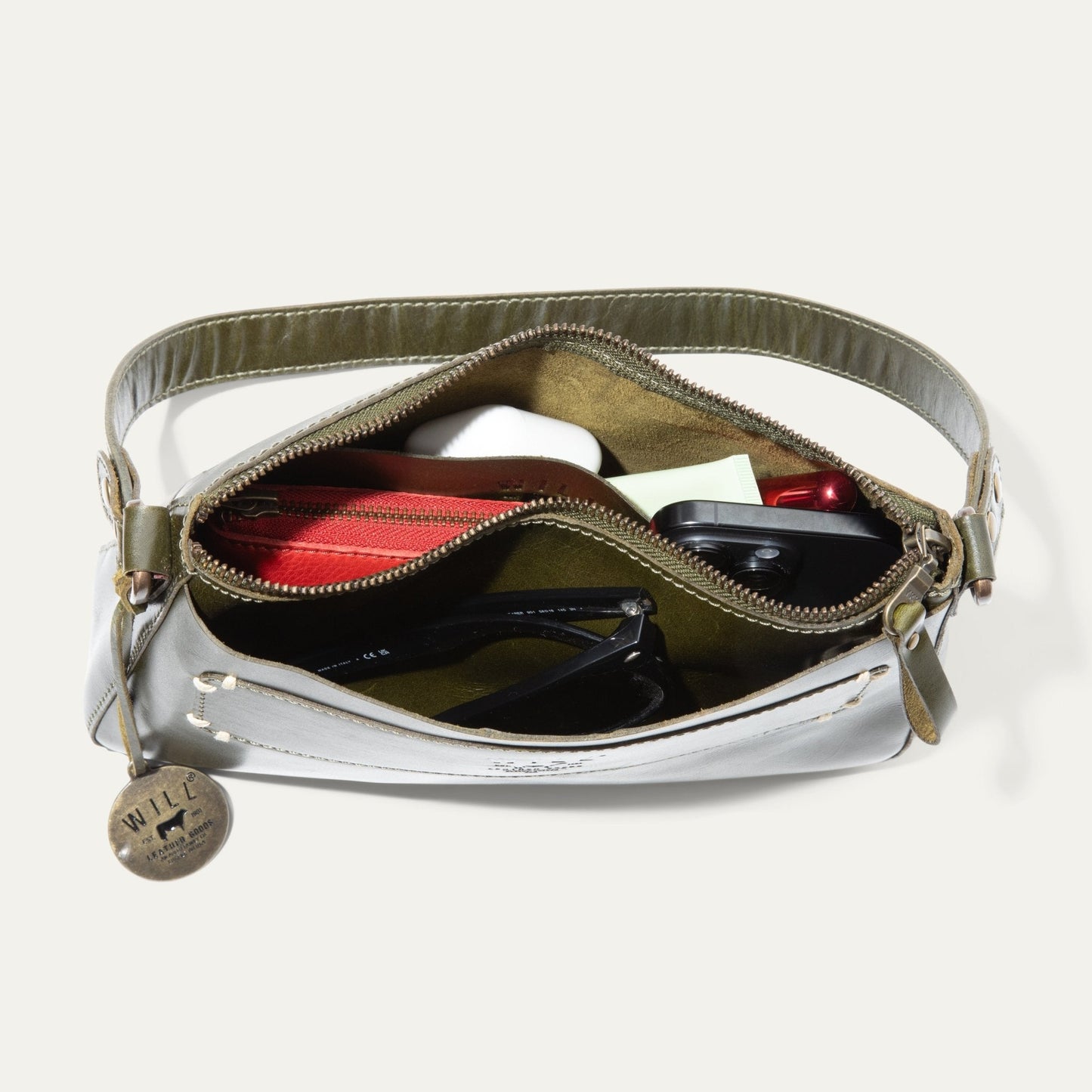Simple Mini Top Zip Shoulder bag by Will Leather Goods olive leather with zip closure on Tampa Home & Garden Store