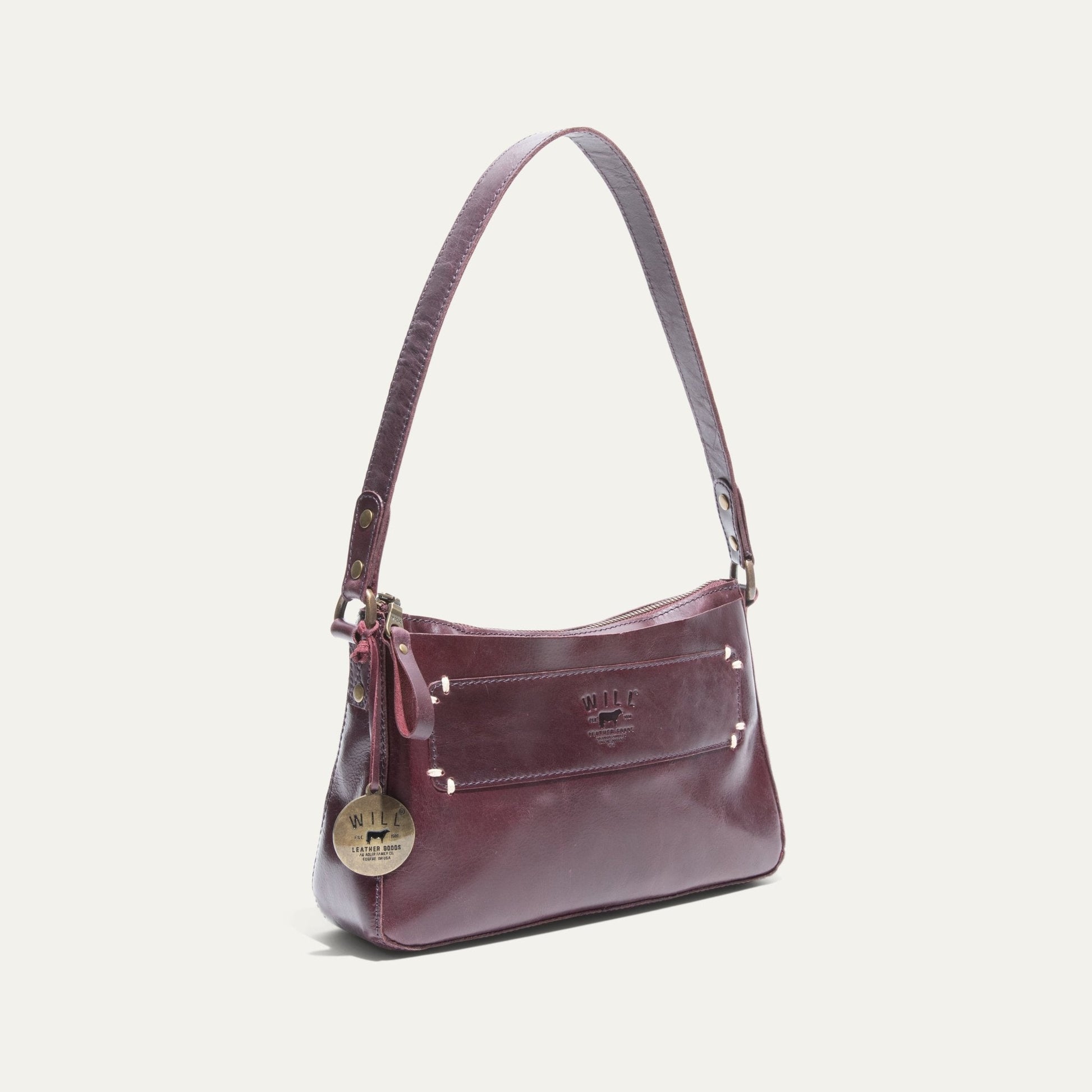 Simple Mini Top Zip Shoulder bag berry leather with brass hardware by Will Leather Goods on Tampa Home & Garden Store