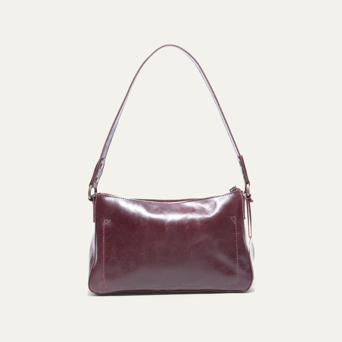 Simple Mini Top Zip Shoulder bag in burgundy leather with adjustable strap and brass hardware on Tampa Home & Garden Store