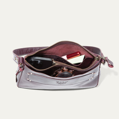 Will Leather Goods Simple Mini Top Zip Shoulder bag burgundy leather with open interior on Tampa Home & Garden Store