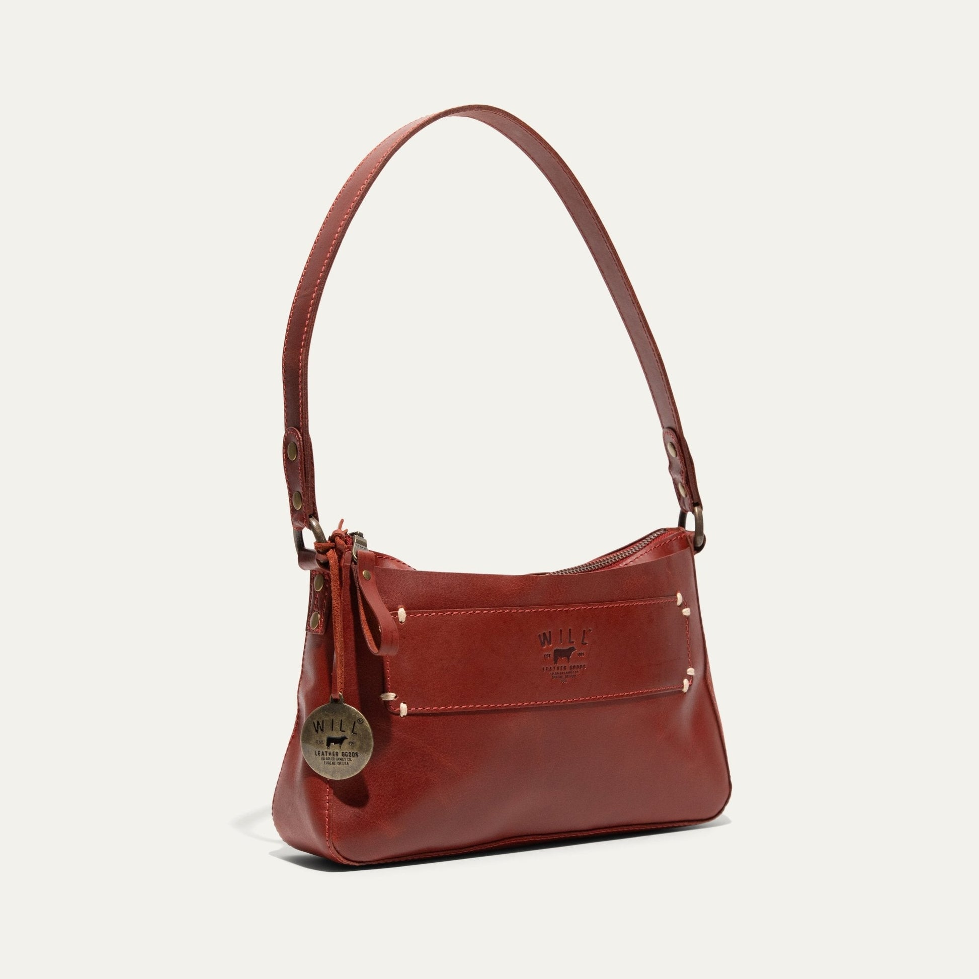 Simple Mini Top Zip Shoulder bag by Will Leather Goods, red leather with brass hardware on Tampa Home & Garden Store