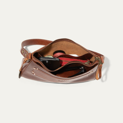 Simple Mini Top Zip Shoulder bag in brown leather by Will Leather Goods with storage on Tampa Home & Garden Store