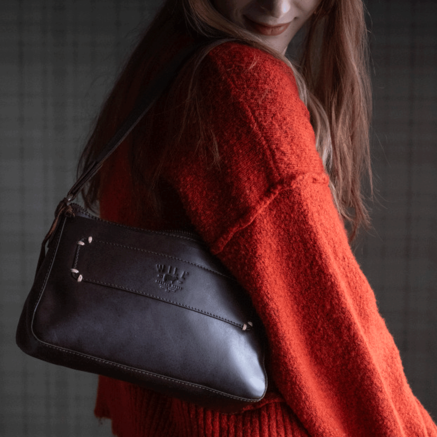 Simple Mini Top Zip Shoulder bag black leather with white stitching by Will Leather Goods on Tampa Home & Garden Store