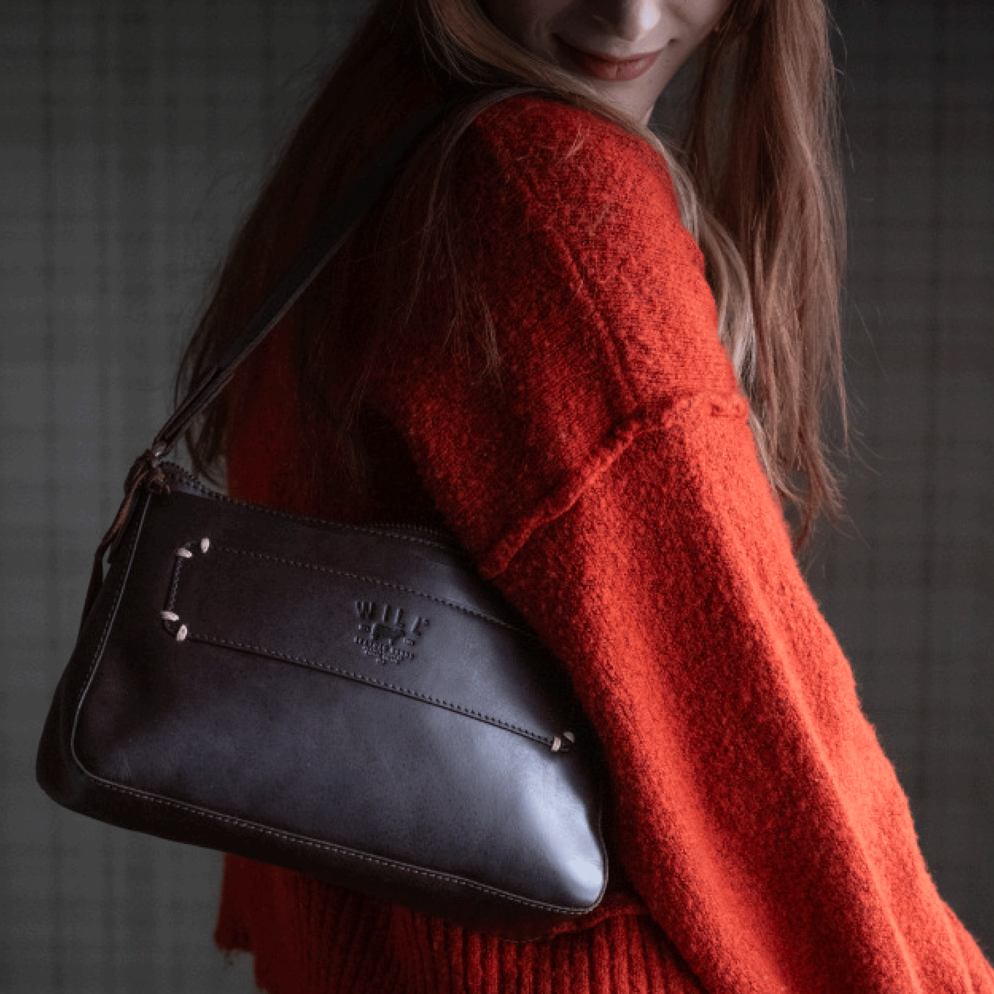 Simple Mini Top Zip Shoulder bag black leather with white stitching by Will Leather Goods on Tampa Home & Garden Store