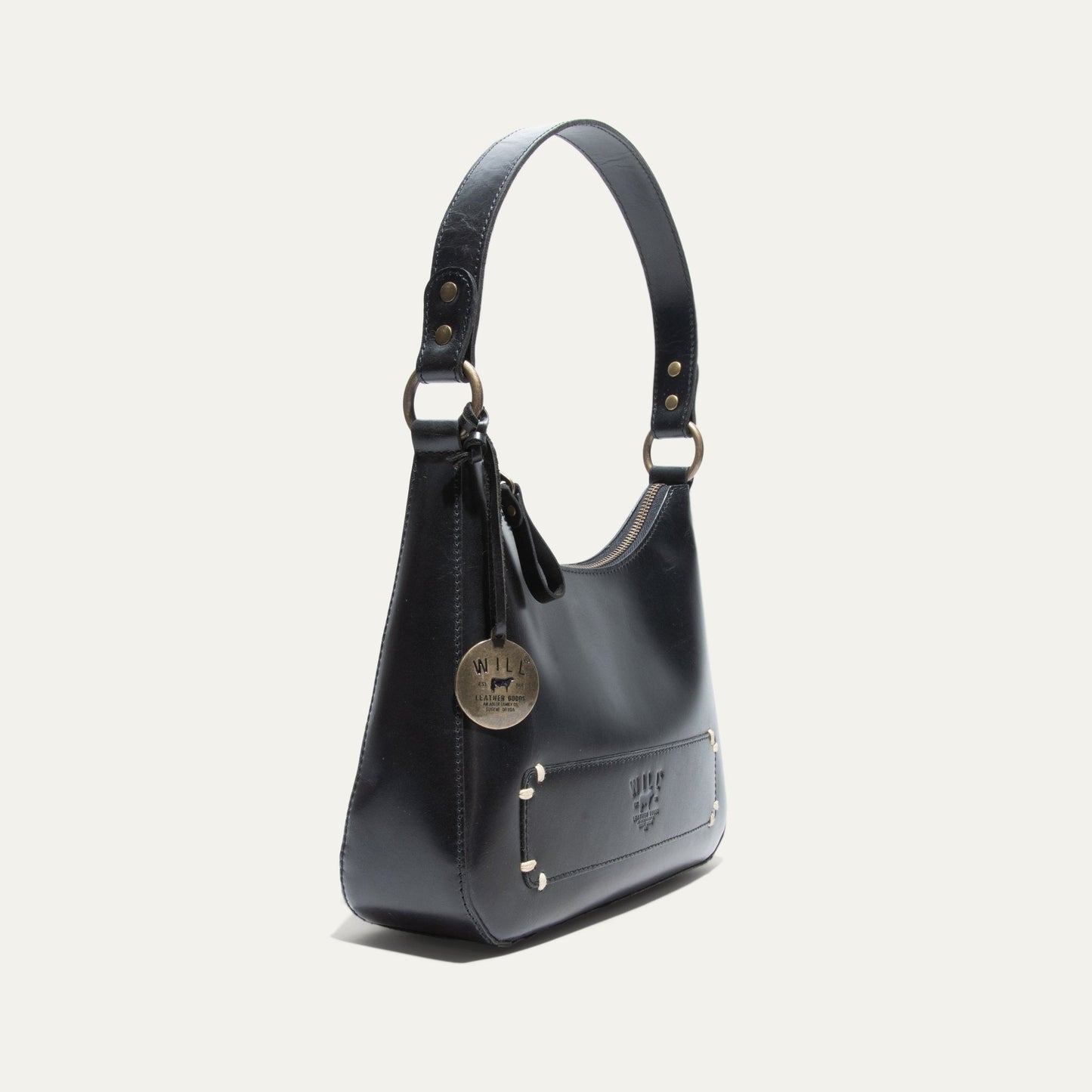 Simple Mini Hobo Shoulder bag by Will Leather Goods in black leather with brass hardware on Tampa Home & Garden Store