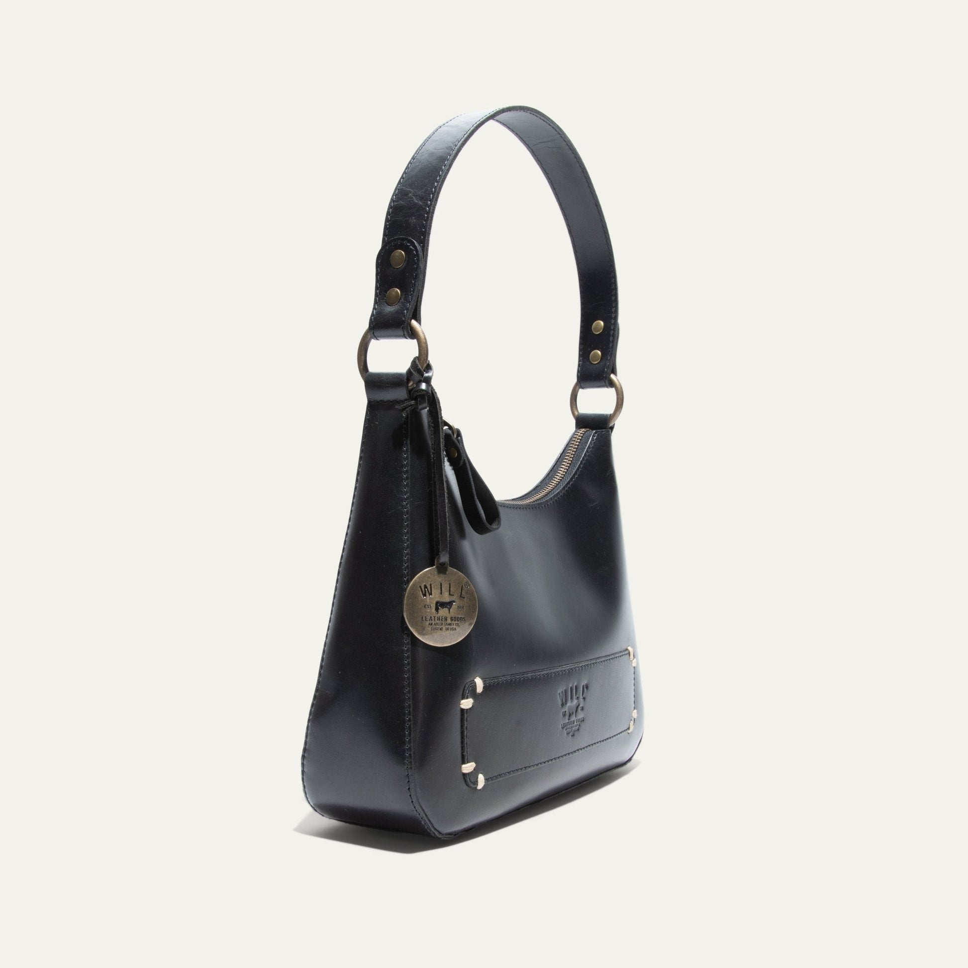 Simple Mini Hobo Shoulder bag by Will Leather Goods in black leather with brass hardware on Tampa Home & Garden Store