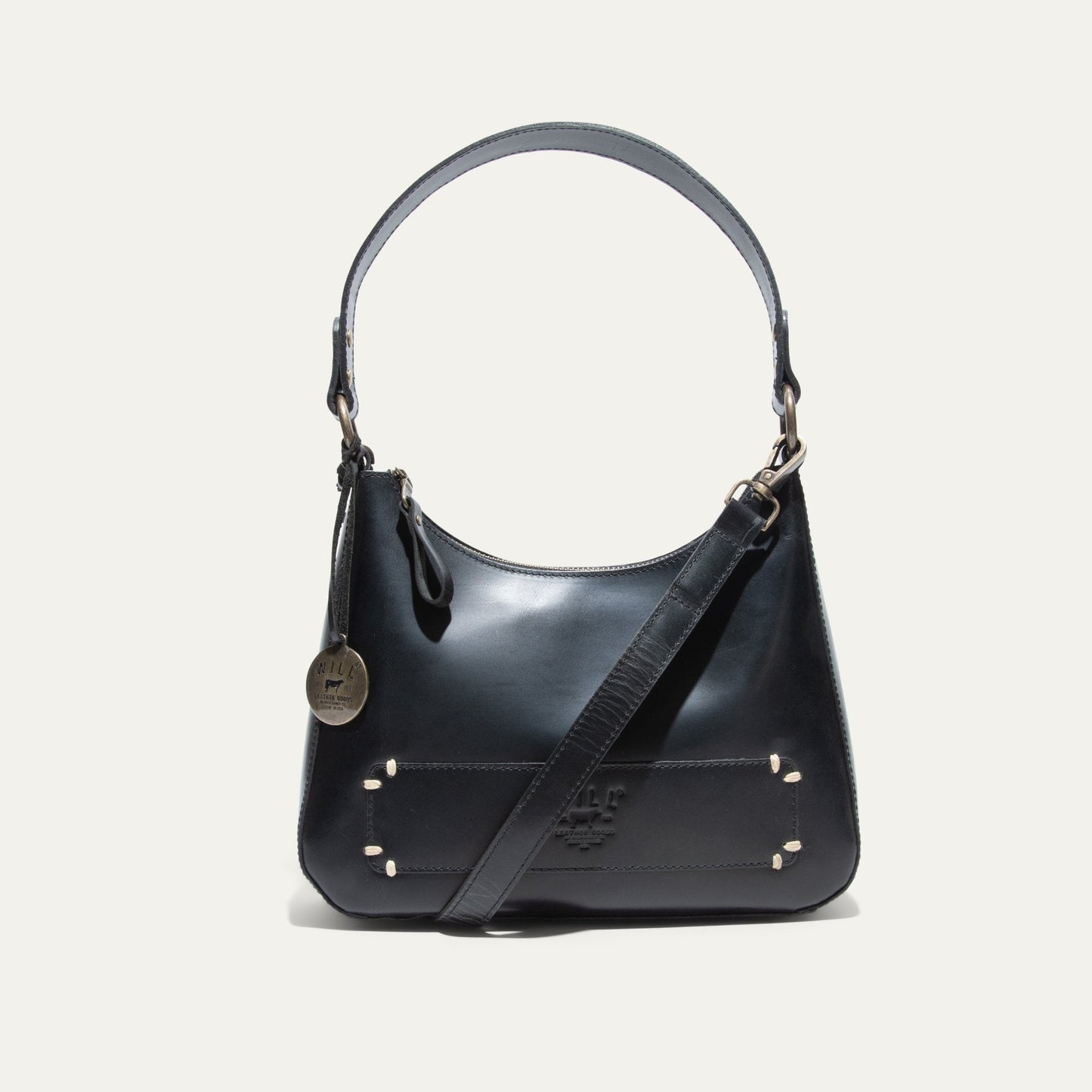 Simple Mini Hobo Shoulder bag in black leather with adjustable strap by Will Leather Goods on Tampa Home & Garden Store
