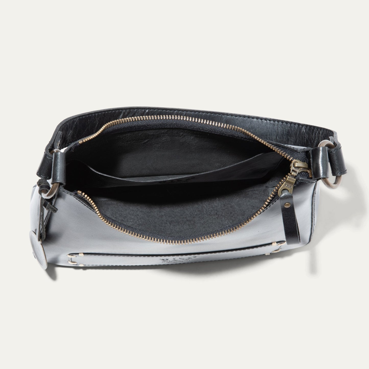 Will Leather Goods Simple Mini Hobo Shoulder bag in black leather with brass zipper on Tampa Home & Garden Store