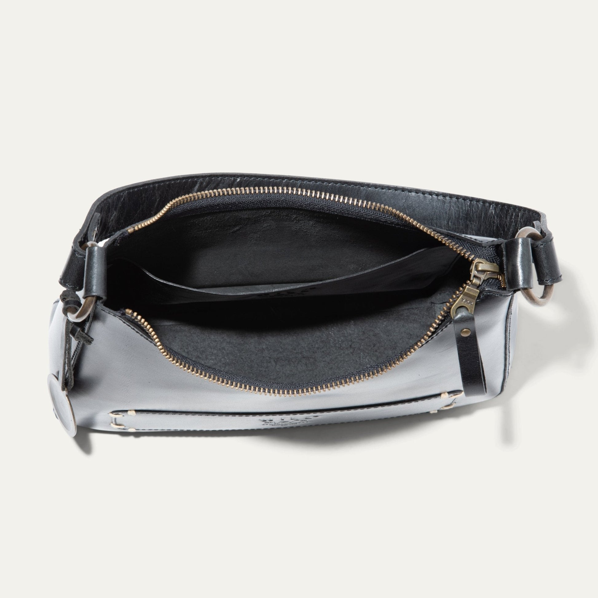 Will Leather Goods Simple Mini Hobo Shoulder bag in black leather with brass zipper on Tampa Home & Garden Store