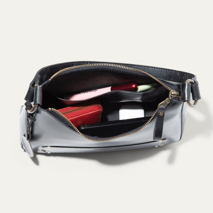 Simple Mini Hobo Shoulder bag in black leather with top zipper on Tampa Home & Garden Store