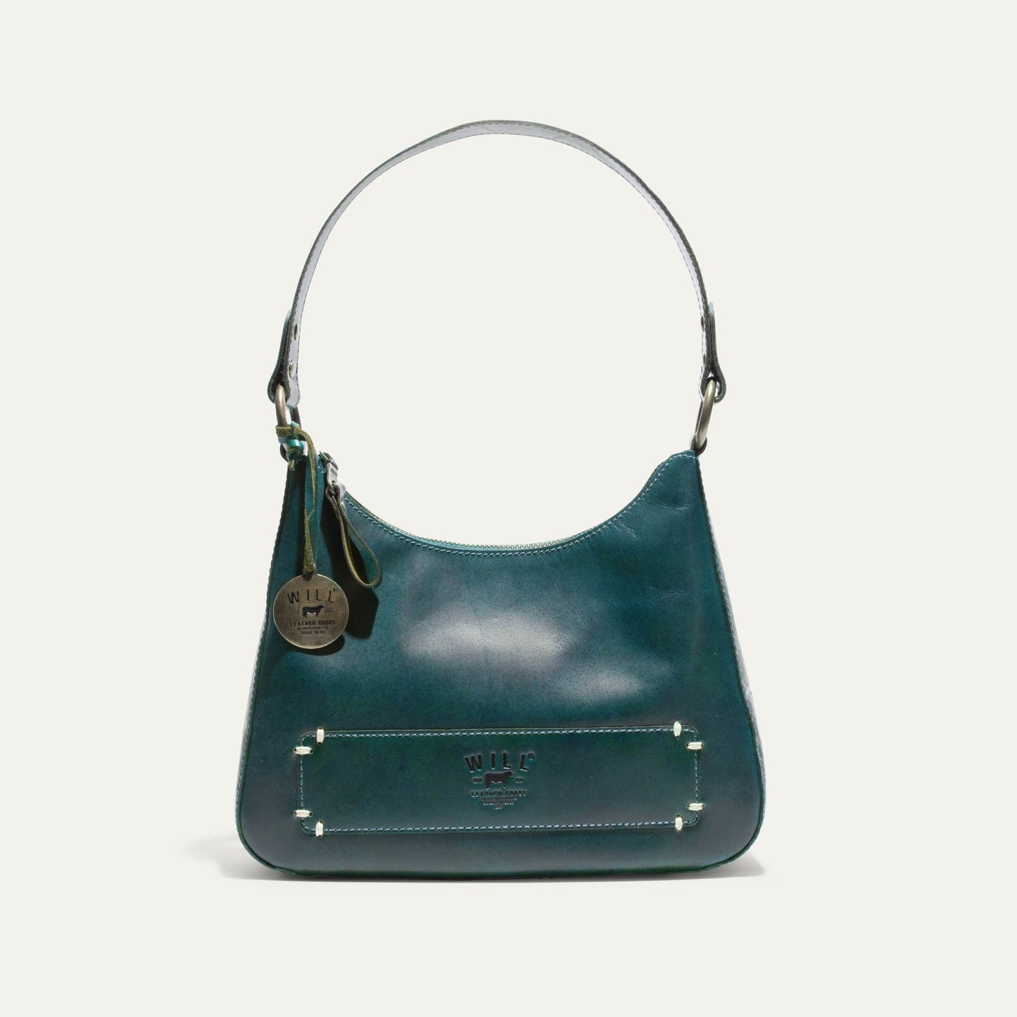 Simple Mini Hobo Shoulder bag by Will Leather Goods in teal leather with brass hardware on Tampa Home & Garden Store