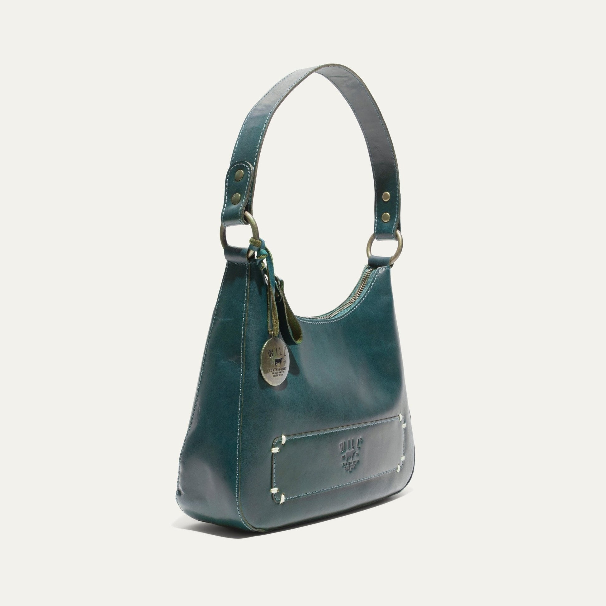 Simple Mini Hobo Shoulder bag by Will Leather Goods in teal leather with brass hardware on Tampa Home & Garden Store