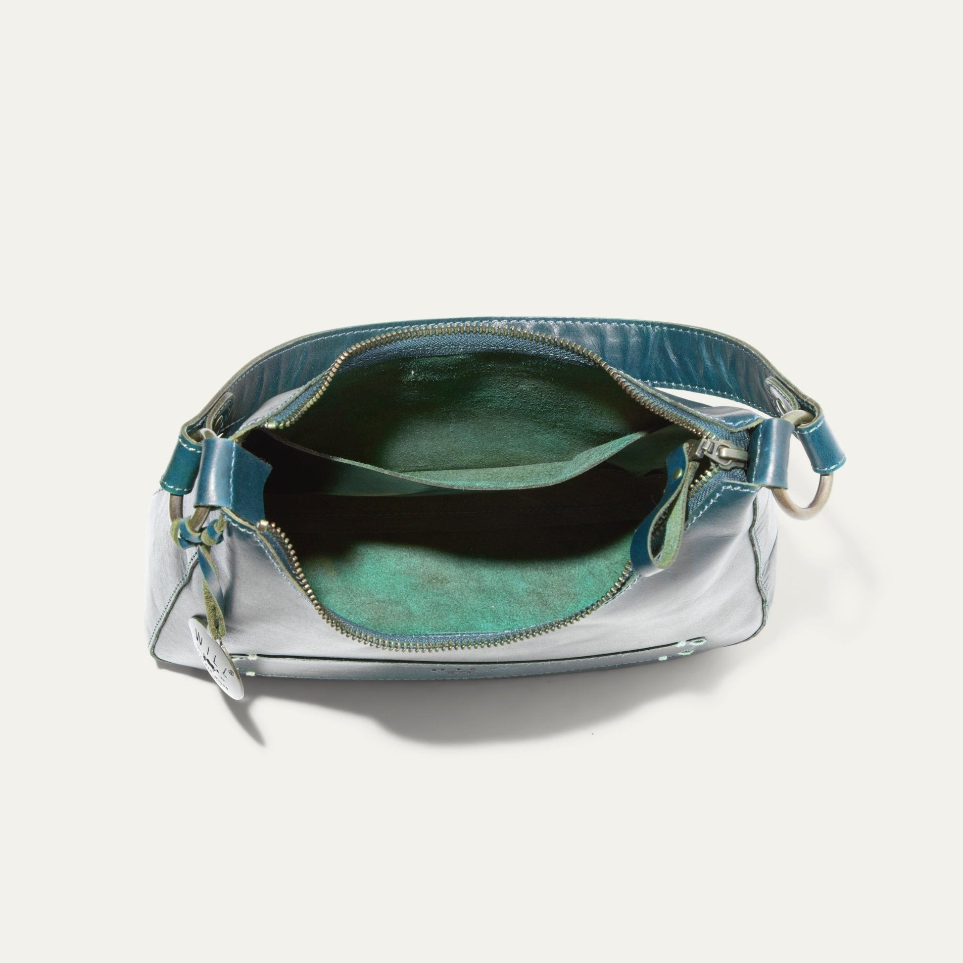 Simple Mini Hobo Shoulder bag in teal leather with gold zipper by Will Leather Goods on Tampa Home & Garden Store