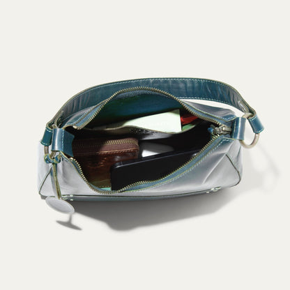 Will Leather Goods Simple Mini Hobo Shoulder bag in teal leather with zipper pockets on Tampa Home & Garden Store