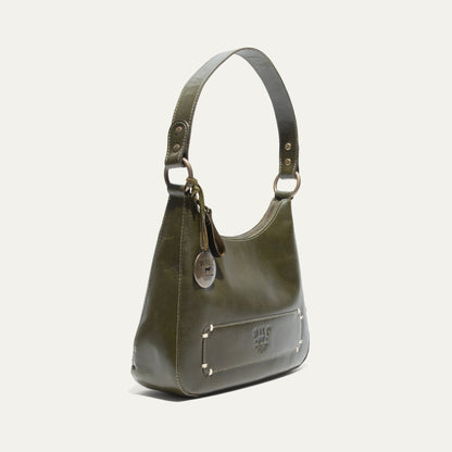 Will Leather Goods Simple Mini Hobo Shoulder bag in olive green leather with brass hardware on Tampa Home & Garden Store