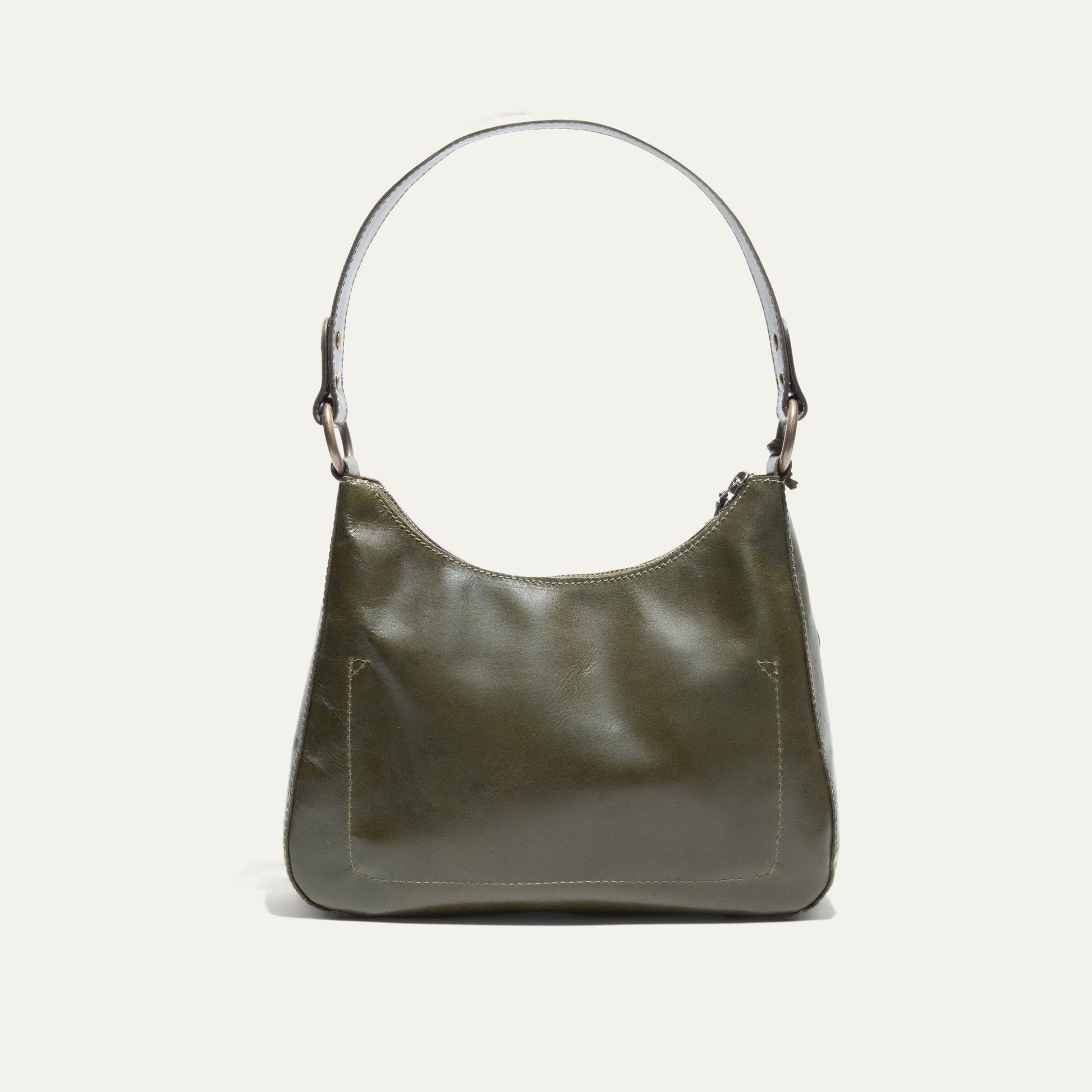 Simple Mini Hobo Shoulder bag by Will Leather Goods in olive leather with stitching on Tampa Home & Garden Store