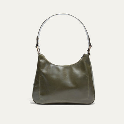 Simple Mini Hobo Shoulder bag by Will Leather Goods in olive leather with stitching on Tampa Home & Garden Store