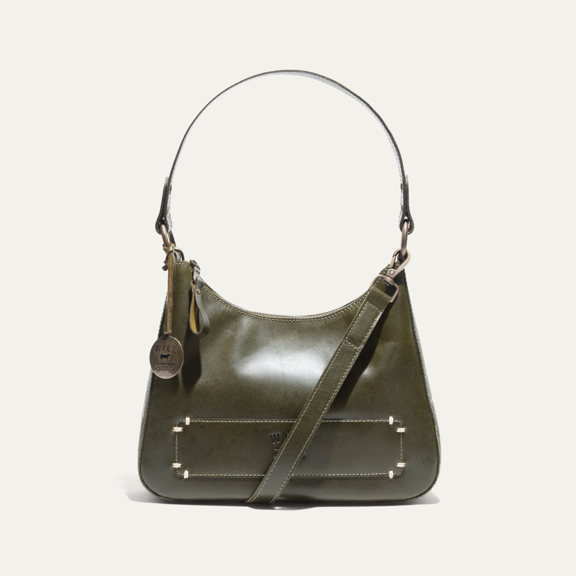Will Leather Goods Simple Mini Hobo Shoulder bag olive green leather with brass hardware on Tampa Home & Garden Store