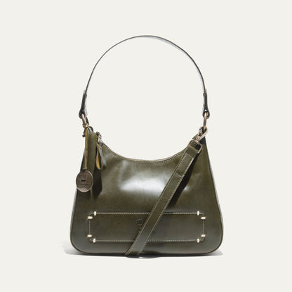 Will Leather Goods Simple Mini Hobo Shoulder bag olive green leather with brass hardware on Tampa Home & Garden Store