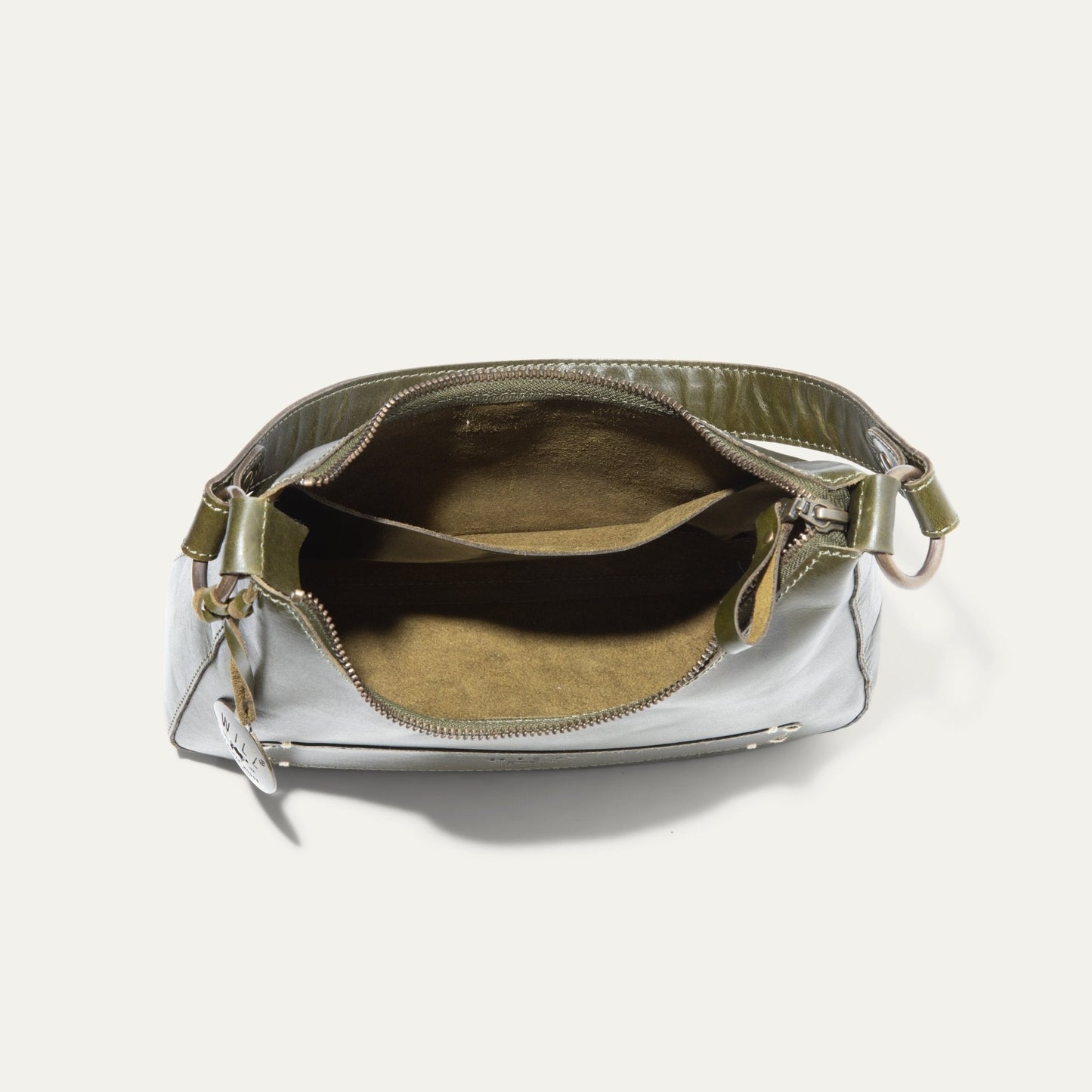 Simple Mini Hobo Shoulder bag olive green leather with zipper closure by Will Leather Goods on Tampa Home & Garden Store