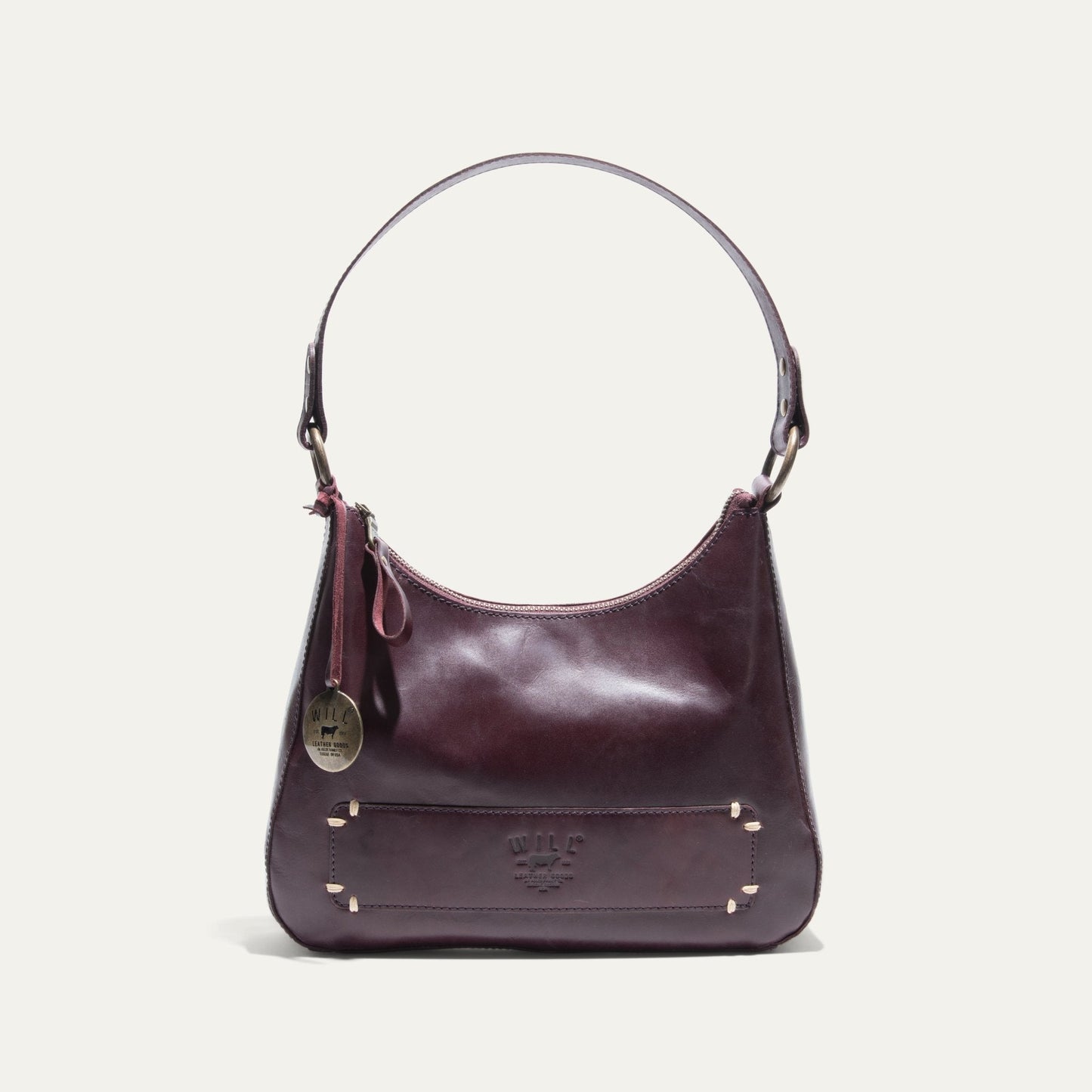 Simple Mini Hobo Shoulder bag burgundy leather by Will Leather Goods with front pocket on Tampa Home & Garden Store