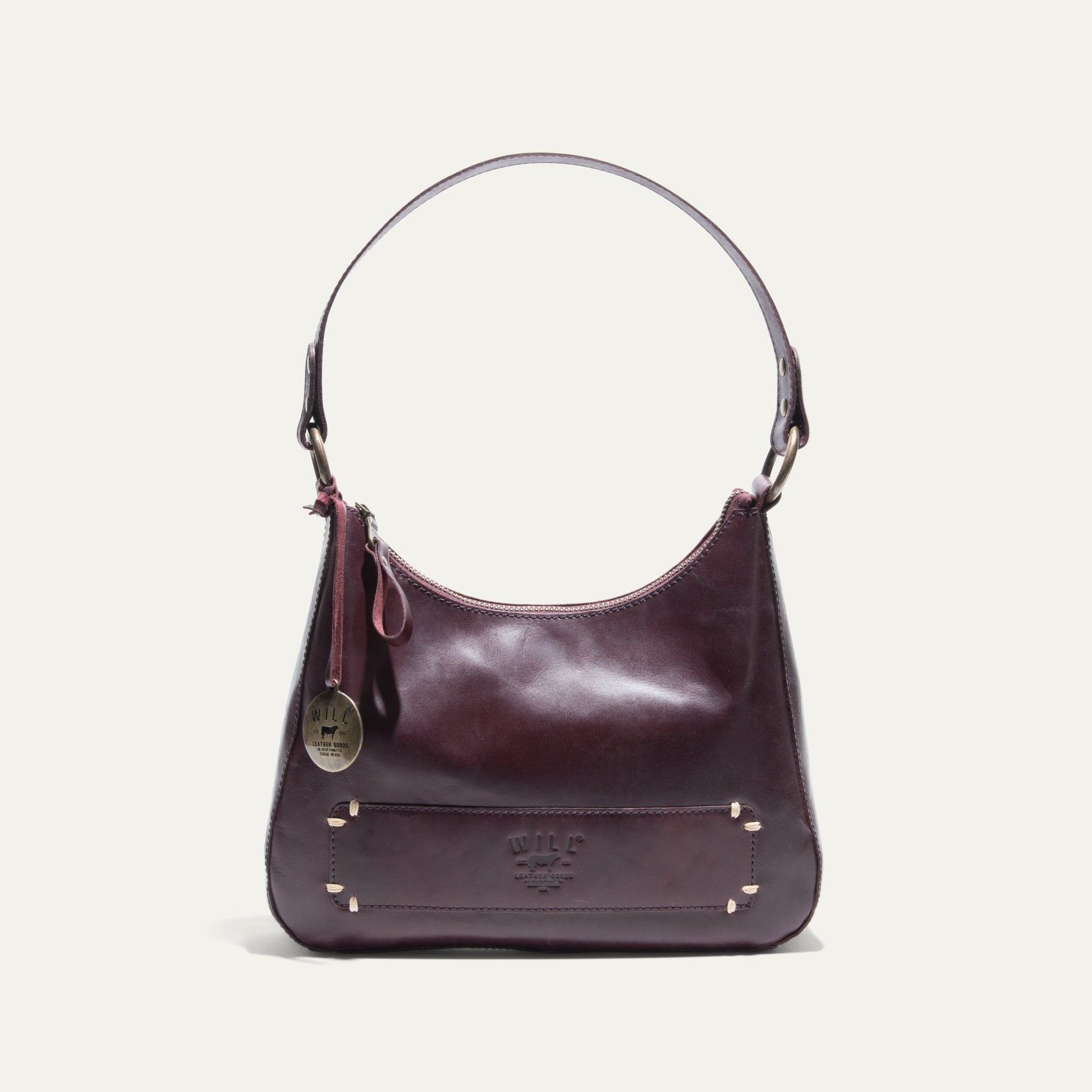 Simple Mini Hobo Shoulder bag burgundy leather by Will Leather Goods with front pocket on Tampa Home & Garden Store