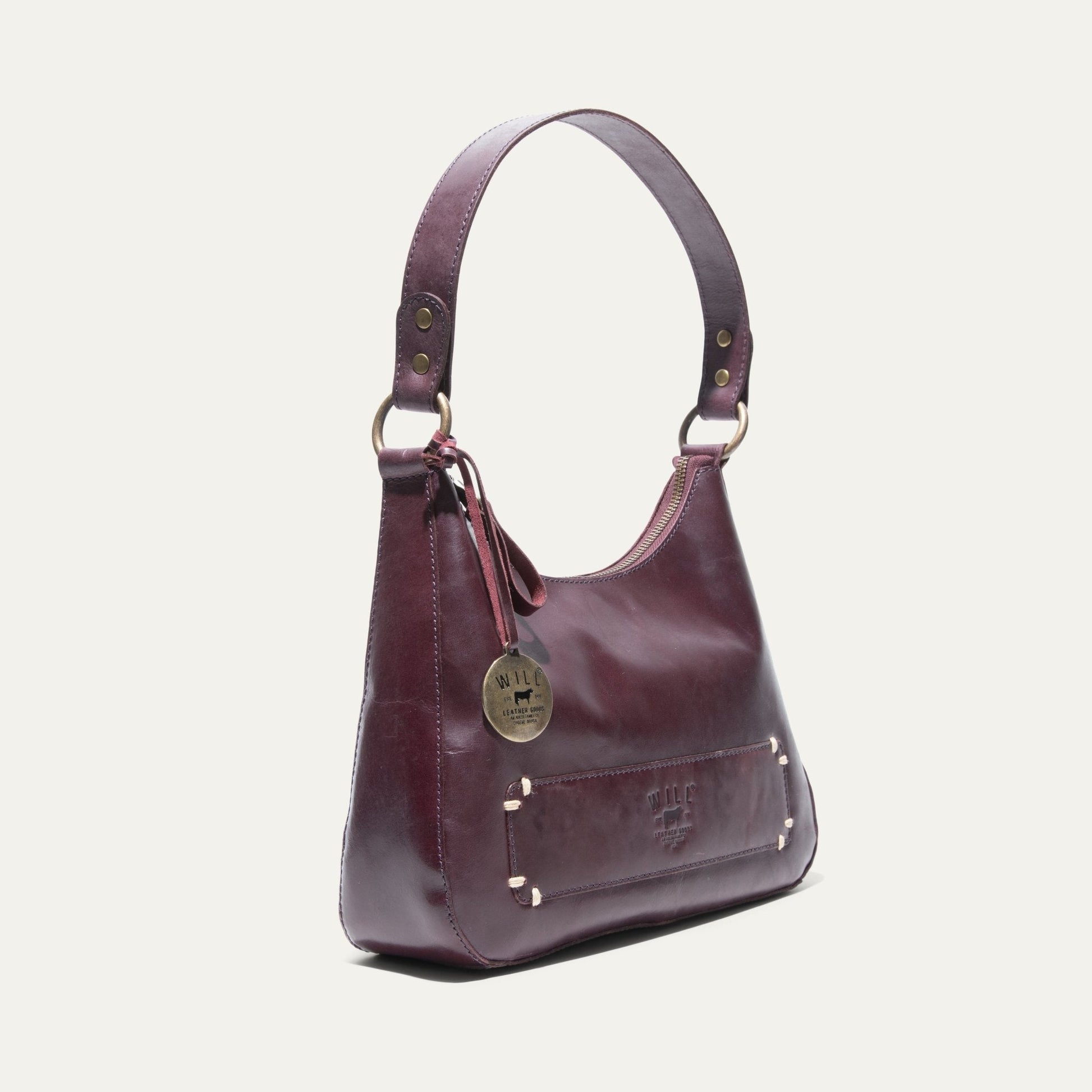 Will Leather Goods Simple Mini Hobo Shoulder bag in burgundy leather with brass hardware on Tampa Home & Garden Store