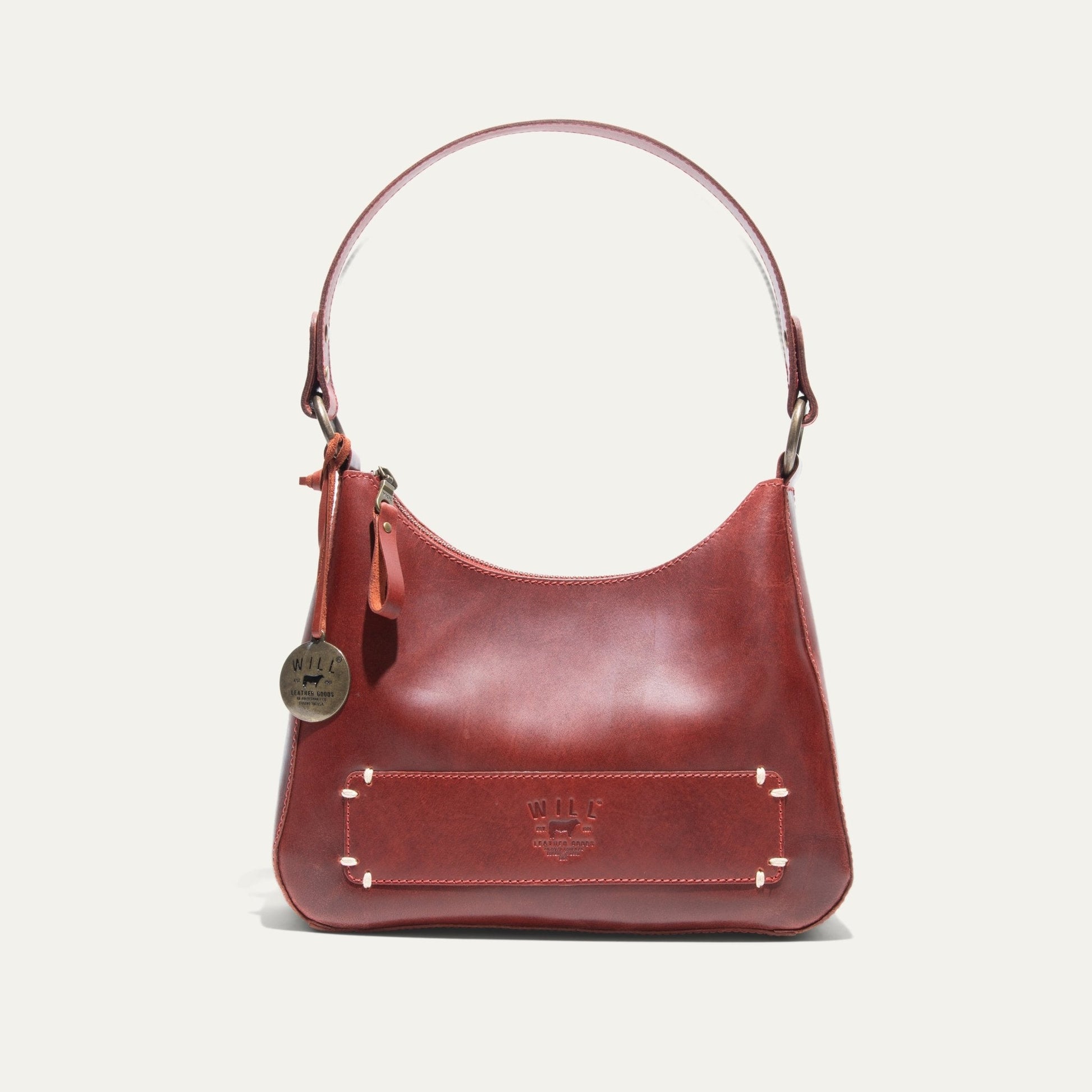 Simple Mini Hobo Shoulder bag by Will Leather Goods, red leather with pocket brass hardware on Tampa Home & Garden Store