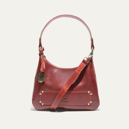 Will Leather Goods Simple Mini Hobo Shoulder bag in burgundy leather with top handle and strap on Tampa Home & Garden Store