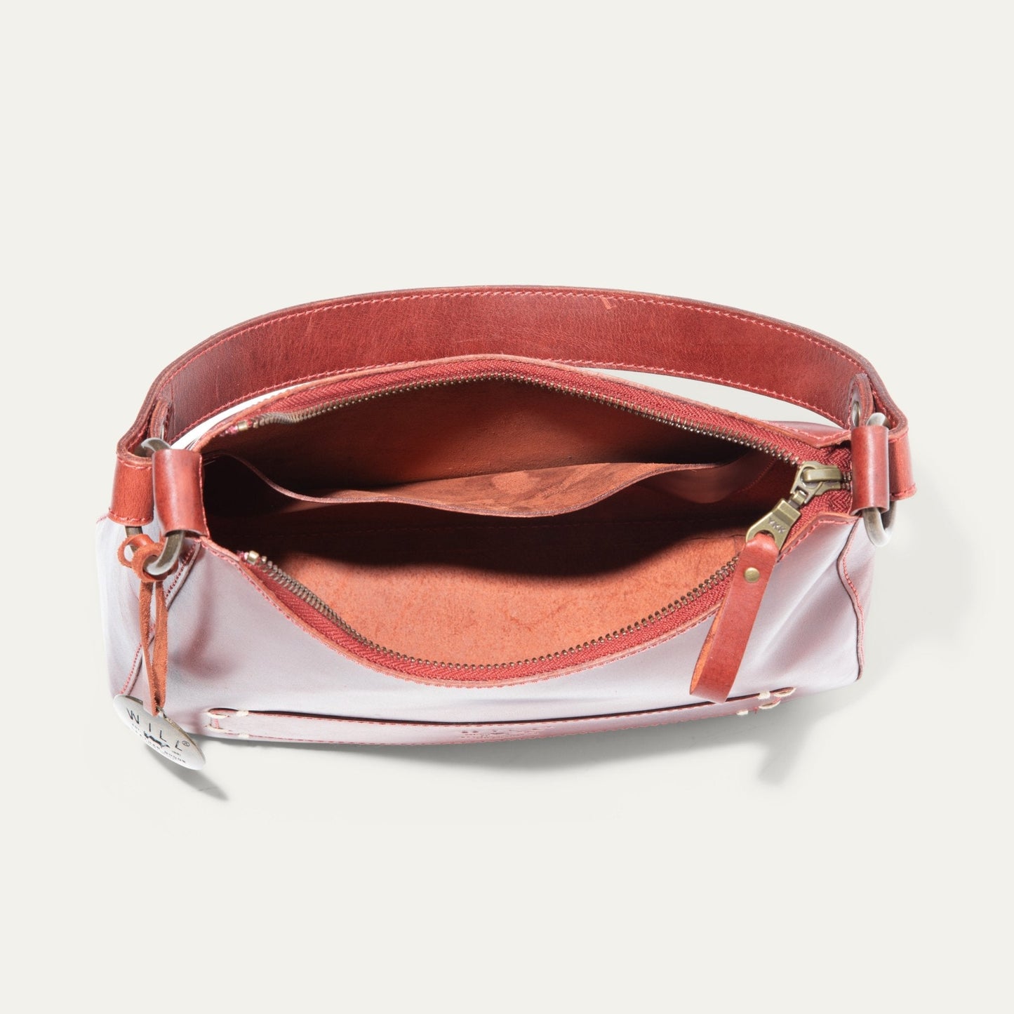 Simple Mini Hobo Shoulder bag by Will Leather Goods, red leather with zip top on Tampa Home & Garden Store