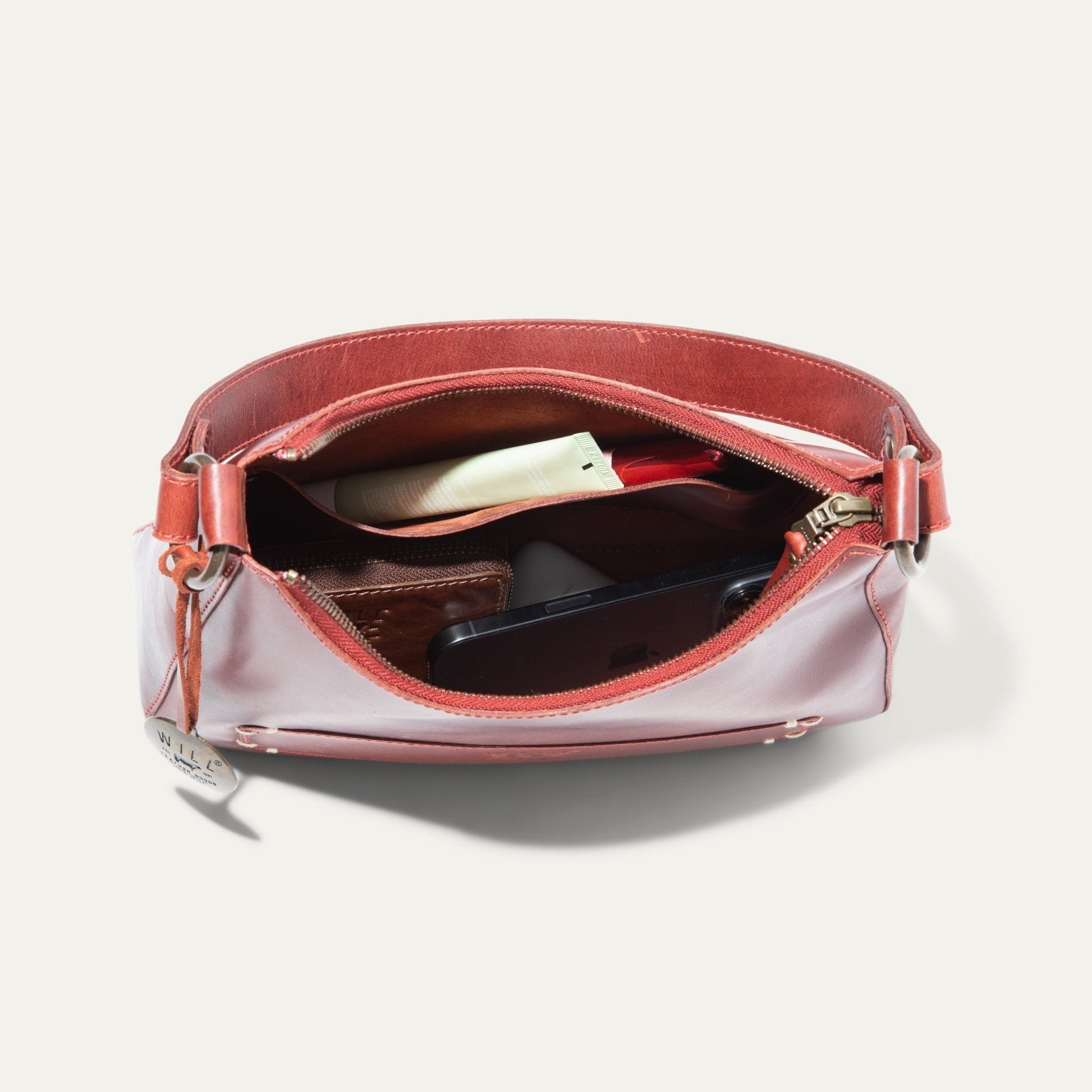 Simple Mini Hobo Shoulder bag, red leather with zipper pockets, Will Leather Goods on Tampa Home & Garden Store