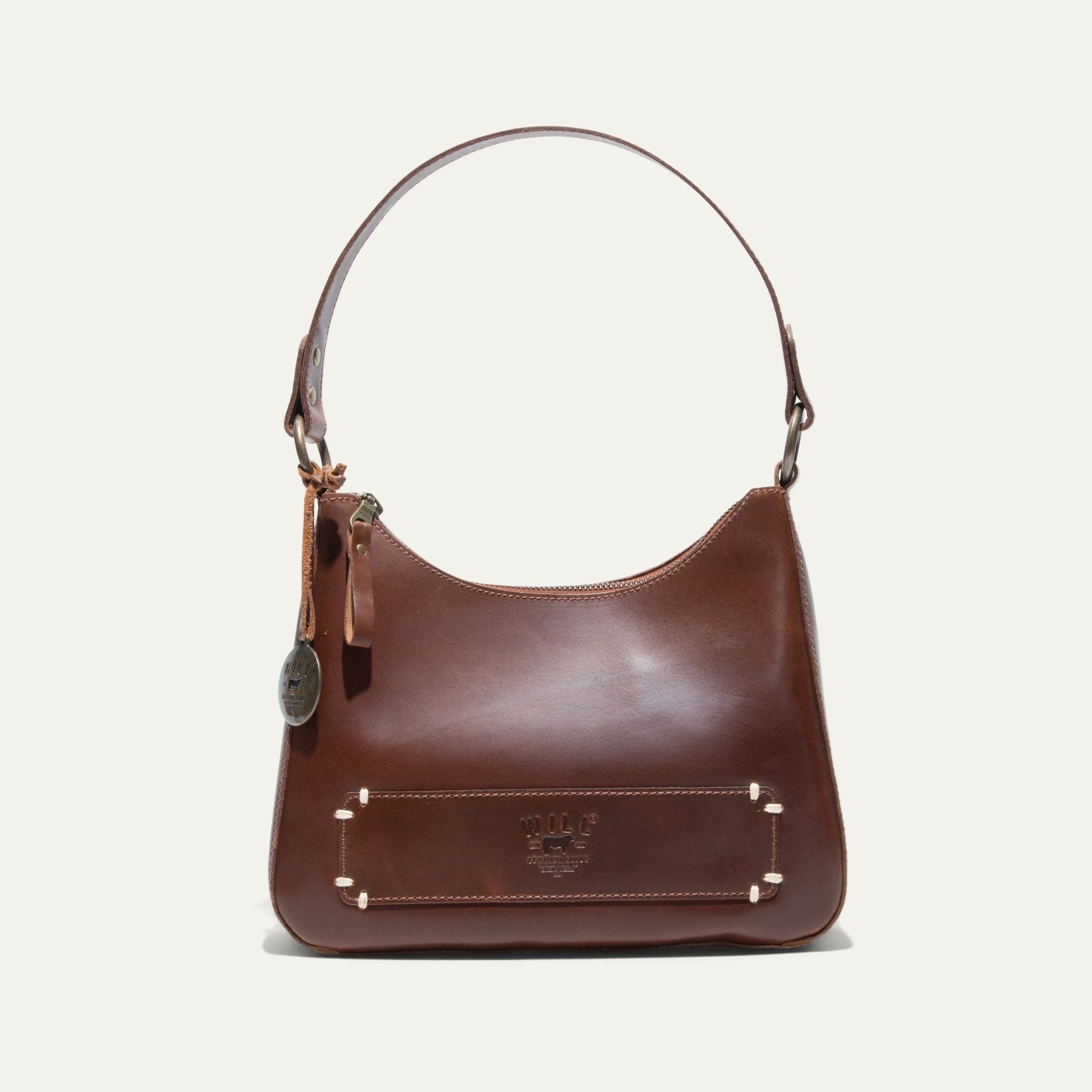 Simple Mini Hobo Shoulder bag by Will Leather Goods in brown leather with brass hardware on Tampa Home & Garden Store