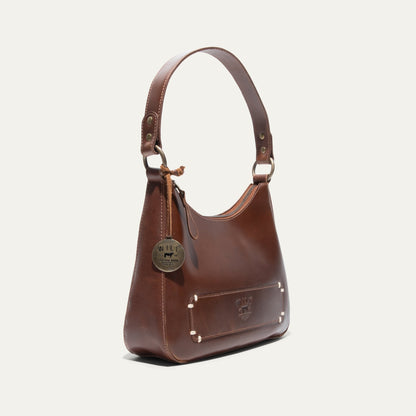 Will Leather Goods Simple Mini Hobo Shoulder bag brown leather with brass hardware and strap on Tampa Home & Garden Store