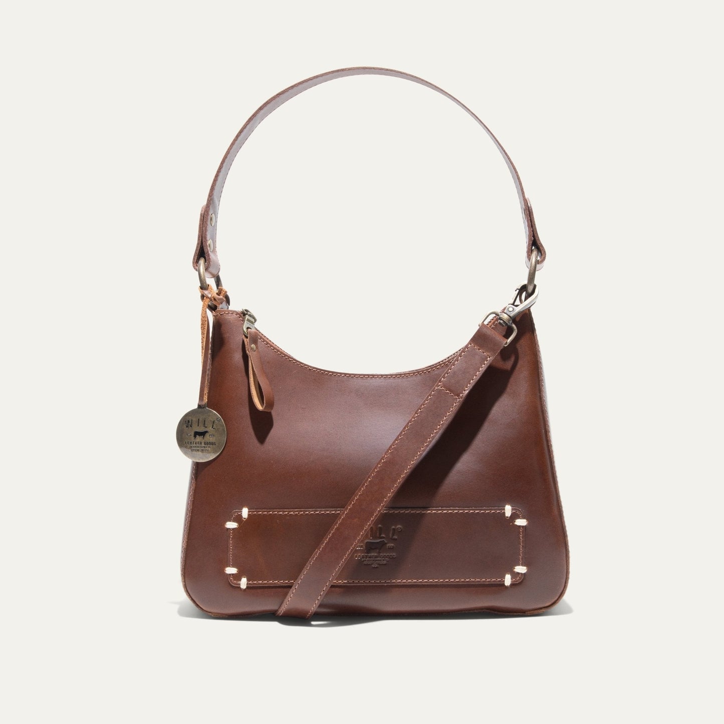 Simple Mini Hobo Shoulder bag by Will Leather Goods in brown leather with brass hardware on Tampa Home & Garden Store