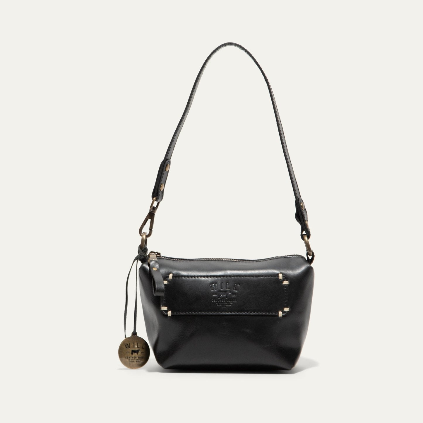 Simple Mini Pouch black leather shoulder bag by Will Leather Goods with brass hardware on Tampa Home & Garden Store