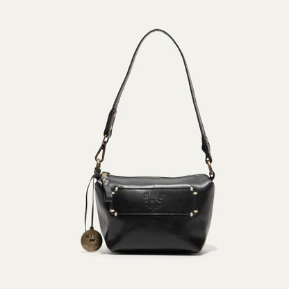 Simple Mini Pouch black leather shoulder bag by Will Leather Goods with brass hardware on Tampa Home & Garden Store
