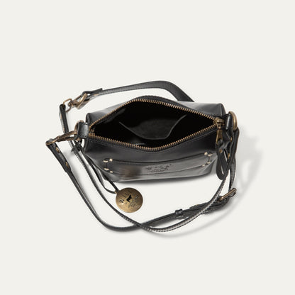 Simple Mini Pouch shoulder bag by Will Leather Goods in black leather with brass hardware on Tampa Home & Garden Store