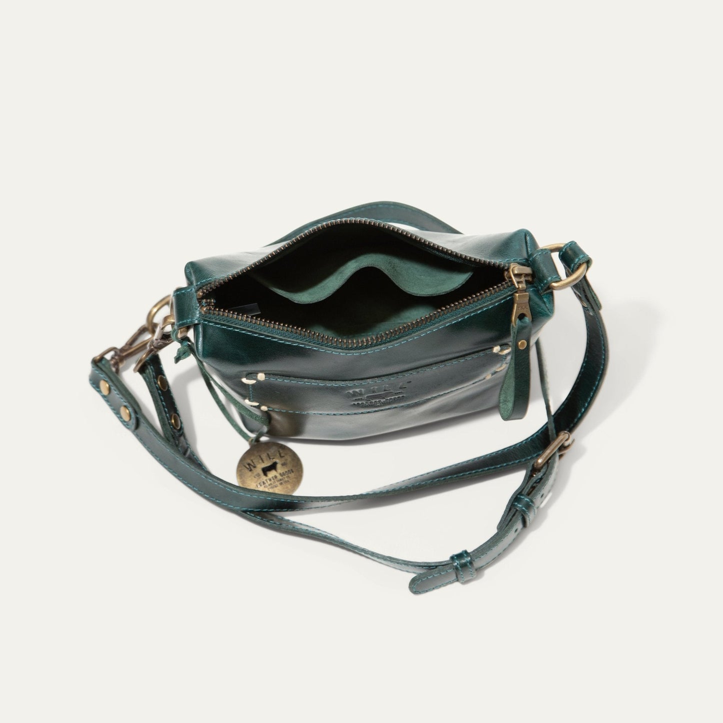 Simple Mini Pouch teal leather shoulder bag by Will Leather Goods with zipper hardware on Tampa Home & Garden Store