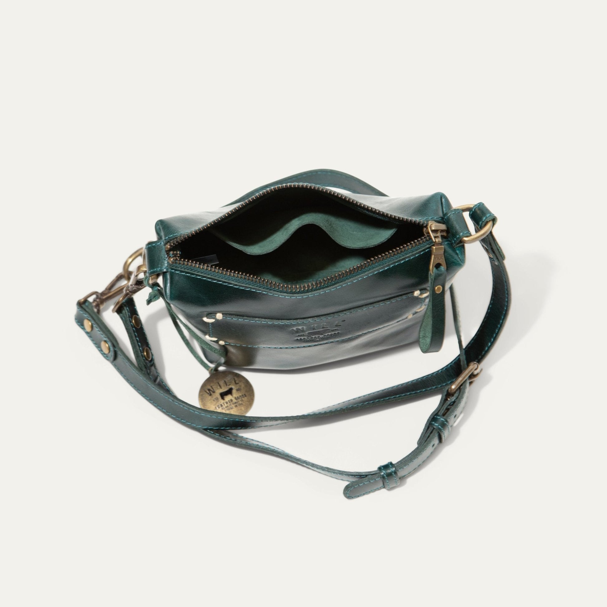 Simple Mini Pouch teal leather shoulder bag by Will Leather Goods with zipper hardware on Tampa Home & Garden Store