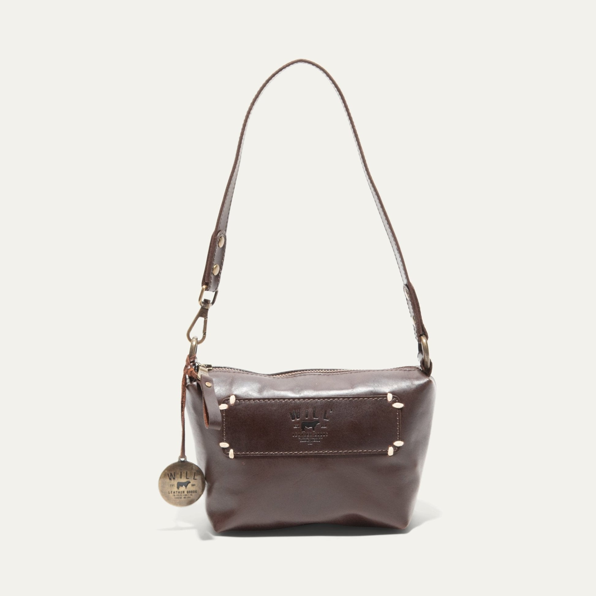 Simple Mini Pouch Will Leather Goods brown leather shoulder bag with strap on Tampa Home & Garden Store
