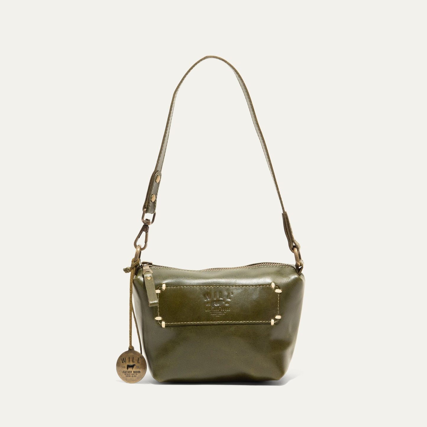 Simple Mini Pouch shoulder bag olive leather by Will Leather Goods with stitching on Tampa Home & Garden Store